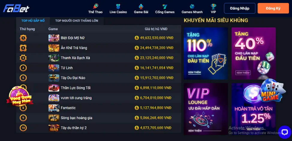 Hoàn trả casino và slot